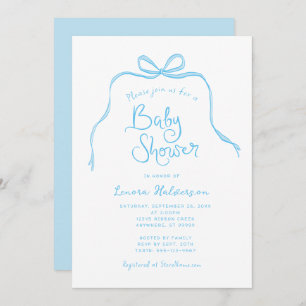 Baby shower Bleu simple Bow Invitation