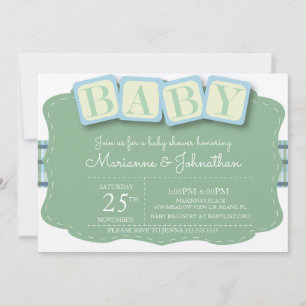 Baby shower Blocks Boy Plaid Invitation