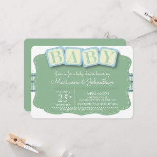 Baby shower Blocks Boy Plaid Invitation