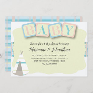 Baby shower Blocs Boho Tribal Plaid Invitation