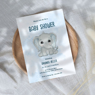 Baby shower Blue Baby Elephant Invitation
