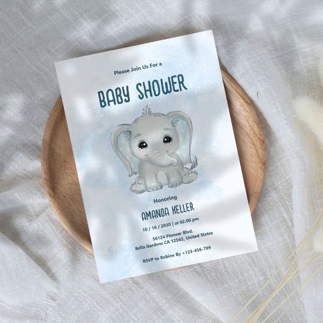 Baby shower Blue Baby Elephant Invitation (Créateur téléchargé)