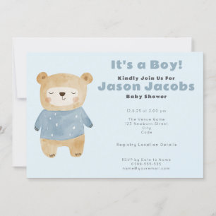 Baby shower Blue Bear "c'est un garçon" invitation