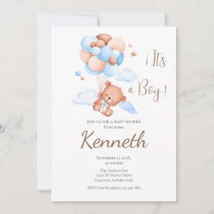 Baby shower Blue Bear Invitation garçon