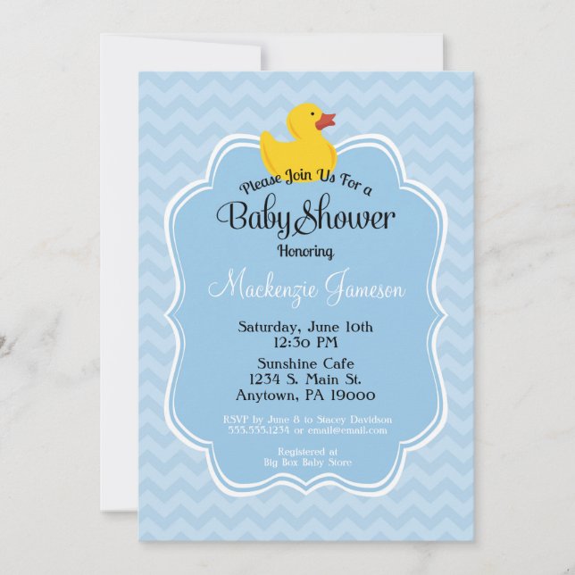 Baby shower Blue Duck Boy Invitation (Devant)
