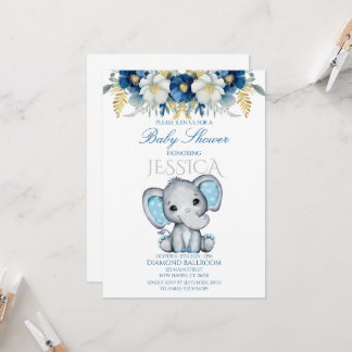 Baby shower Blue Elephant Boy Invitation