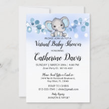 Baby shower BLUE ELEPHANT thème garçon Invitation