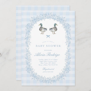 Baby shower Blue En vichy Mallard Duck Invitation