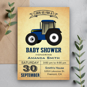 Baby shower Blue Farm Tractor Invitation
