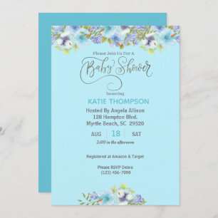 Baby shower Blue Floral Boys Invitation