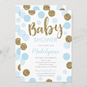 Baby shower Blue Gold Invitation Confetti Baby Boy