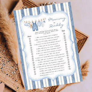 Baby Shower Blue Jean Bébé Rayé Maman ou Papa