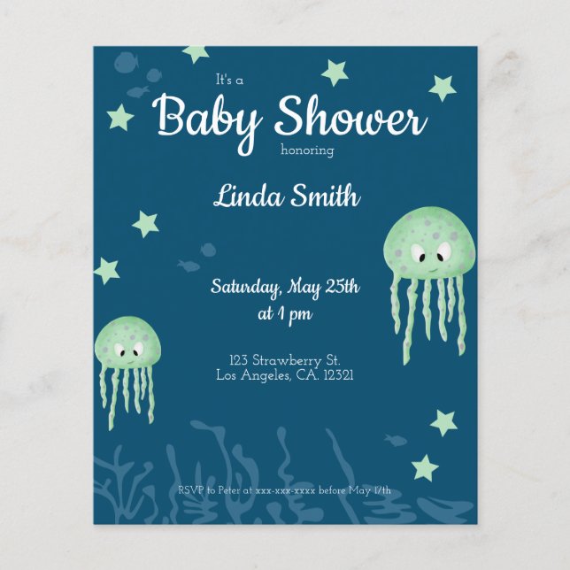 Baby shower Blue Jellyfish Budget Invitation (Devant)