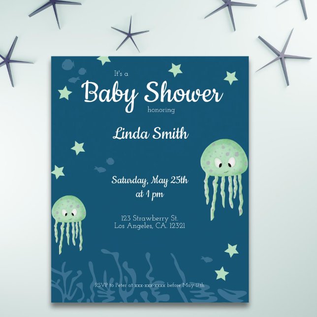 Baby shower Blue Jellyfish Budget Invitation (Créateur téléchargé)