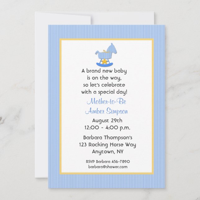 Baby shower Blue Rocking Horse Invitation (Devant)