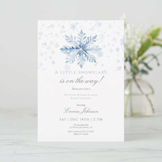 Baby shower Blue Snowflake Invitation (Debout devant)