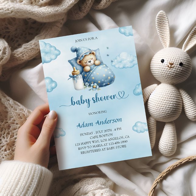 Baby shower Blue Teddy Bear Invitation pour garçon (Créateur téléchargé)
