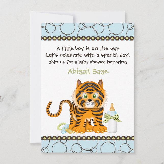 Baby shower Blue Tiger Invitation pour garçons (Devant)