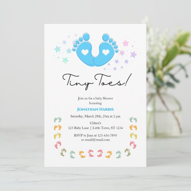 Baby shower Blue Tiny Toes Invitation (Debout devant)