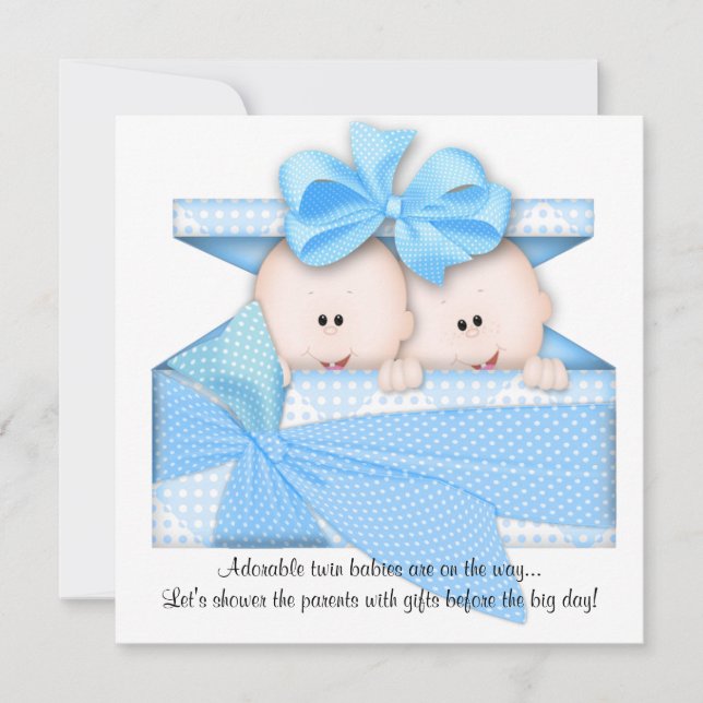 Baby shower Blue TWINS Invitation ou Faire-part (Devant)