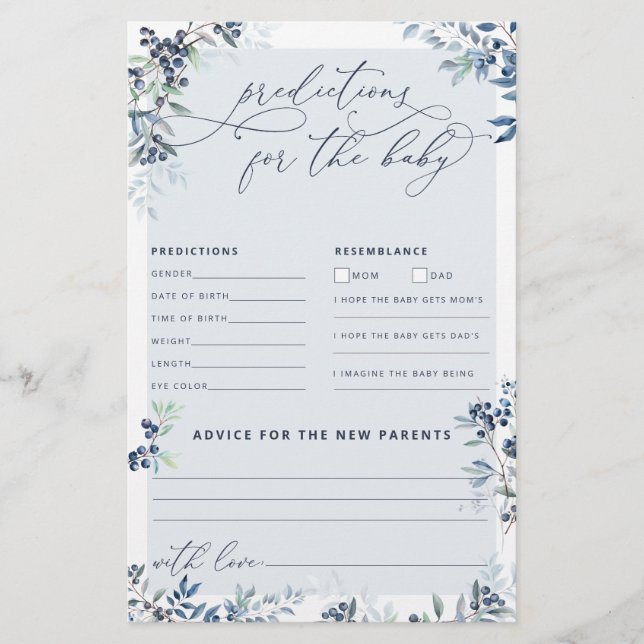 Baby shower Blueberry Prédictions et conseils (Devant)