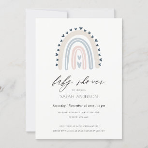 BABY SHOWER BLUSH BLUE HEART RAINBOW INVITATION
