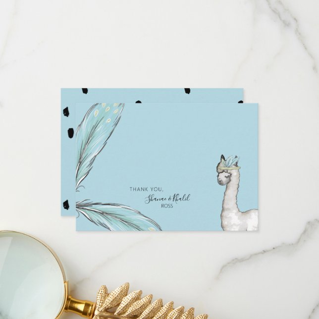 Baby shower Boho Llama Confetti Merci Note (Devant/Arrière en situation)