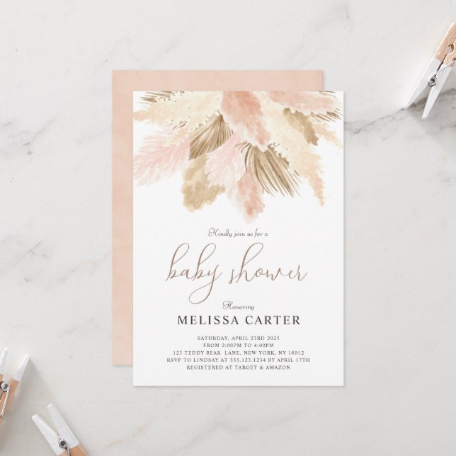 Baby shower Boho Neutral Spring Party Invitation (Devant/Arrière en situation)