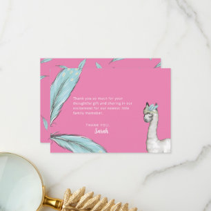 Baby shower Boho Pink Llama Feather Merci Note