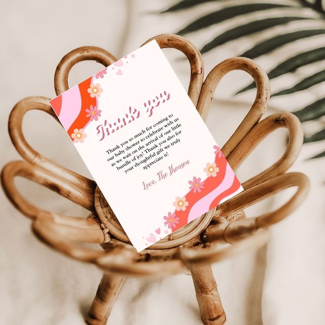 Baby shower Boho Retro Super Daisy carte de remerc (Créateur téléchargé)