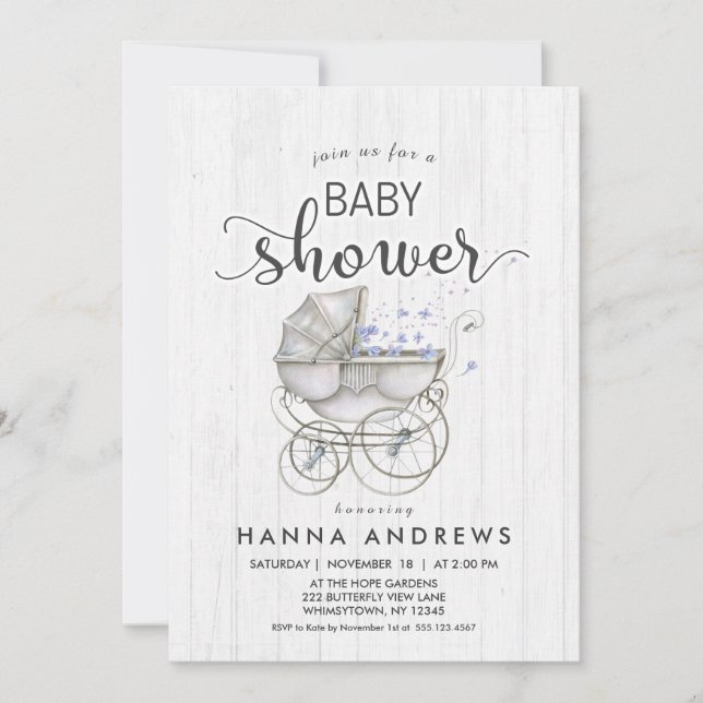 Baby shower Bois blanc & Carriage Boy Invitation (Devant)