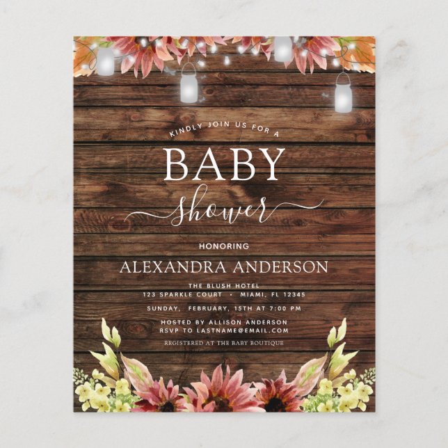 Baby Shower Bois Rustique Budget Fleurs d'Automne (Devant)