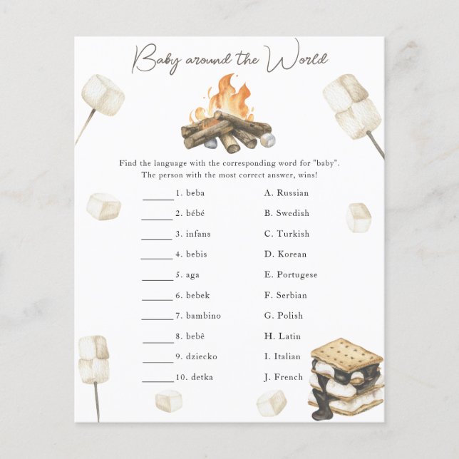 Baby shower Bonfire - Bébé autour du monde jeu (Devant)