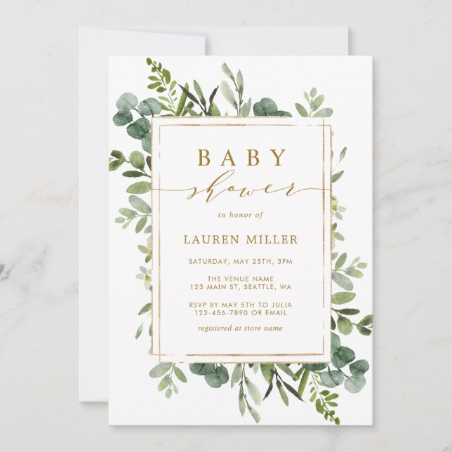 Baby shower Botanique Gold Green Invitation (Devant)