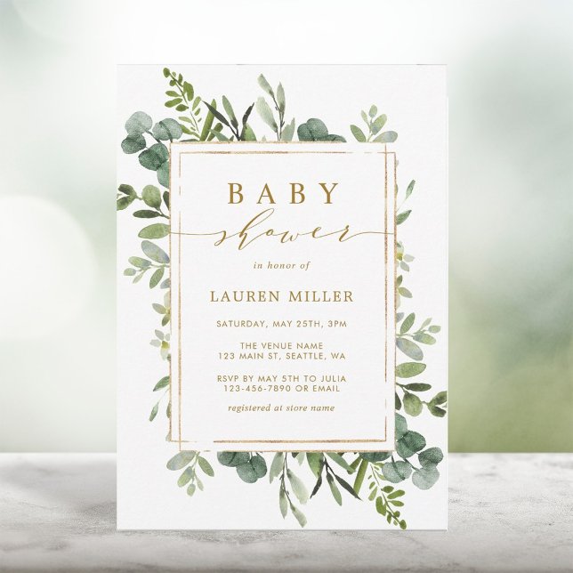 Baby shower Botanique Gold Green Invitation (Créateur téléchargé)