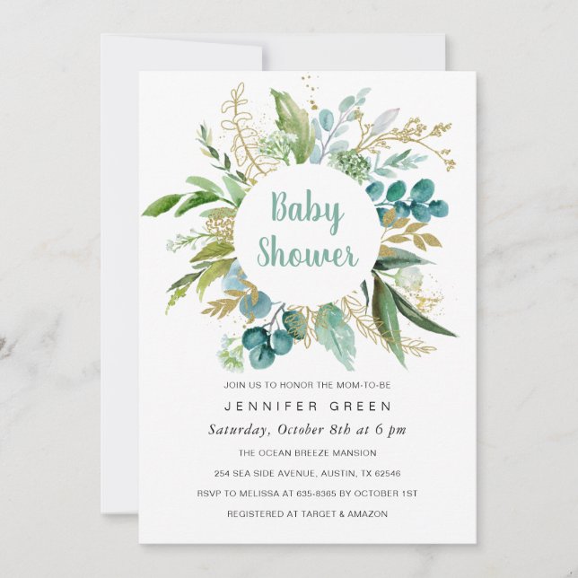 Baby shower botanique vert Invitation garçon (Devant)