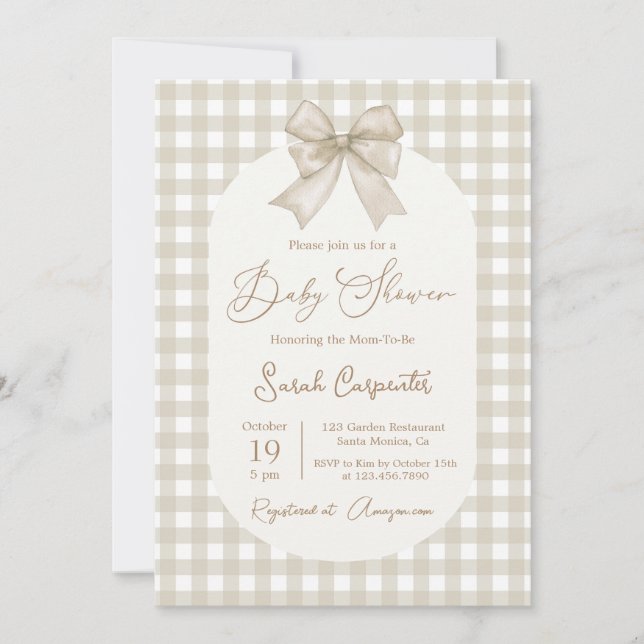 Baby shower Bow Invitation neutre avec arc (Devant)