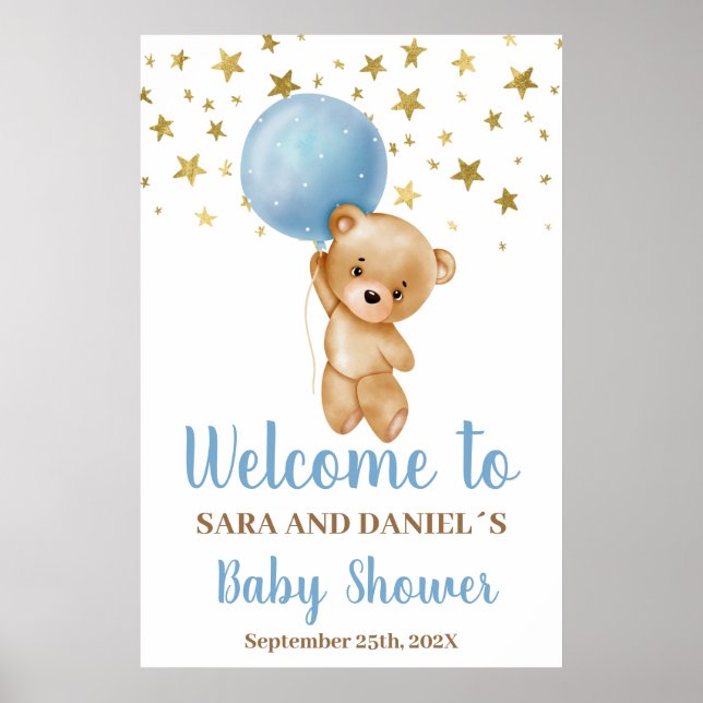 Baby shower Boy Bear Affiche de bienvenue (Devant)