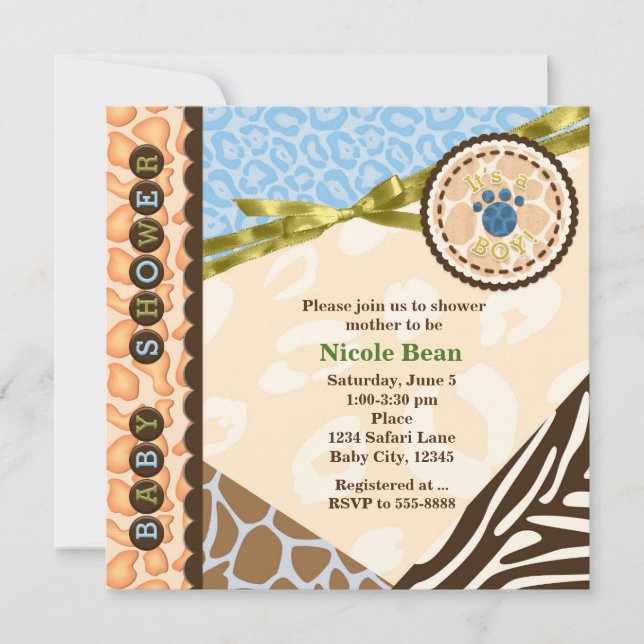 Baby shower Boys Blue Safari Thème Invitations (Devant)