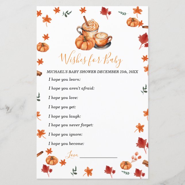 Baby shower brassage Citrouille épices souhaits po (Devant)