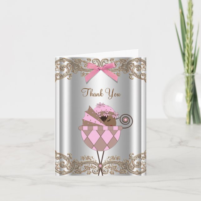 Baby shower Brown rose Merci Cartes (Devant)