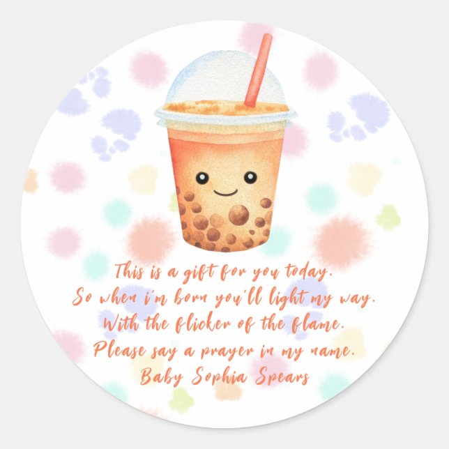 Baby-shower bubble tea - Étiquette de bougie de pr (Devant)