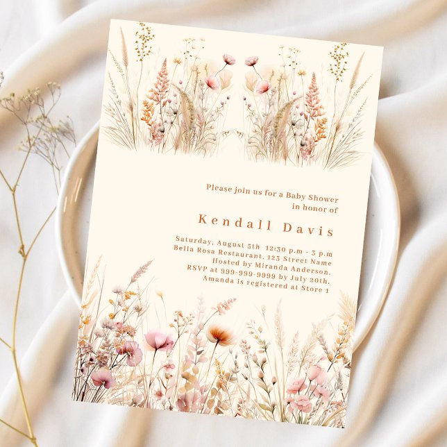 Baby shower budget beige crème fleur sauvage rose (Créateur téléchargé)