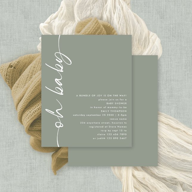 Baby shower Budget Script fille ou garçon Sage Oh (Budget priced smaller 4.5 x 5.6" alternative. There is ONE per sheet)