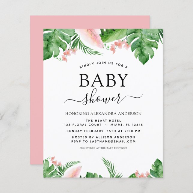 Baby shower Budget Tropical Palm Floral Aquarelle (Devant / Derrière)