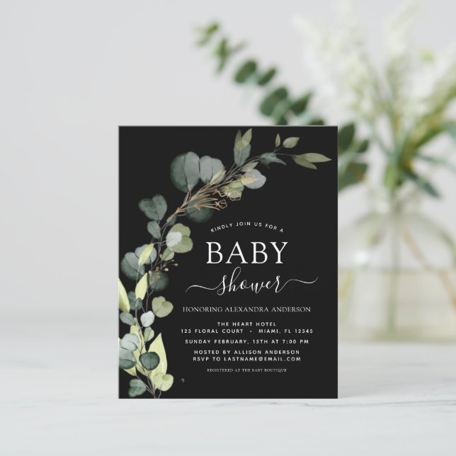 Baby shower Budget Vert Eucalyptus Invitations (Debout devant)