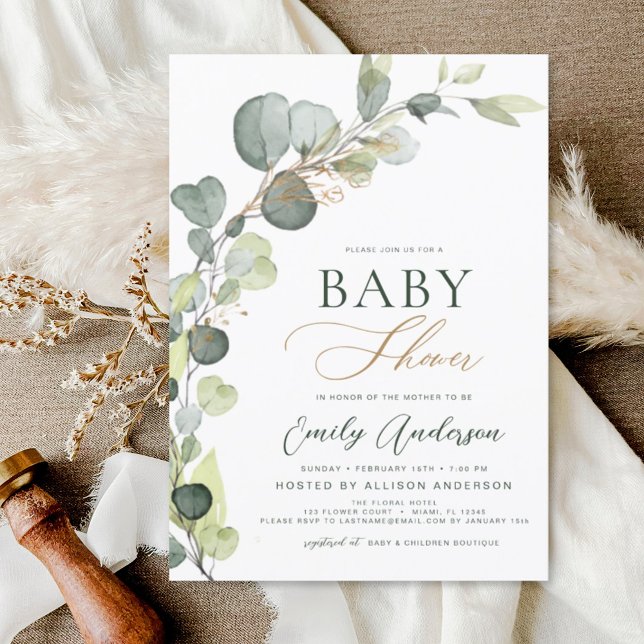 Baby shower Budget Vert Eucalyptus Invitations (Créateur téléchargé)