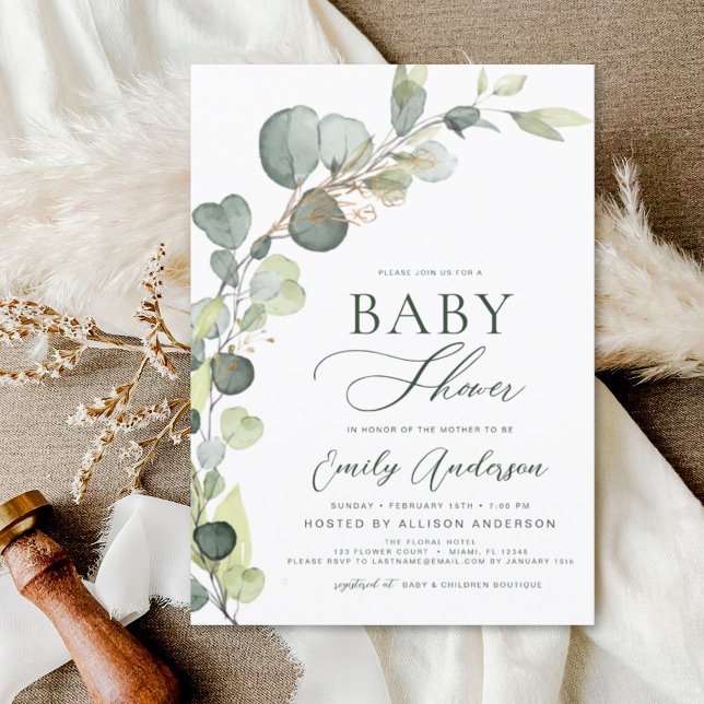 Baby shower Budget Vert Eucalyptus Invitations (Créateur téléchargé)