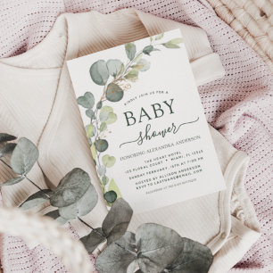 Baby shower Budget Vert Eucalyptus Invitations