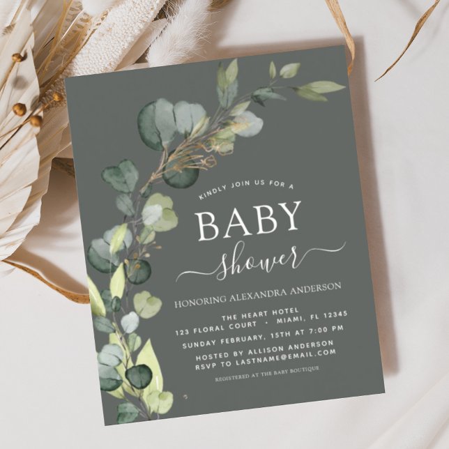 Baby shower Budget Vert Eucalyptus Invitations (Créateur téléchargé)